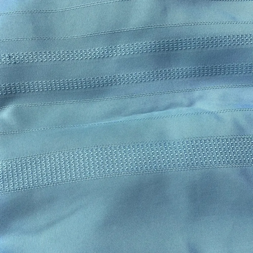 Vintage Blue Woven Damask Tablecloth Rectangular Striped 1980s Fabric Craft
